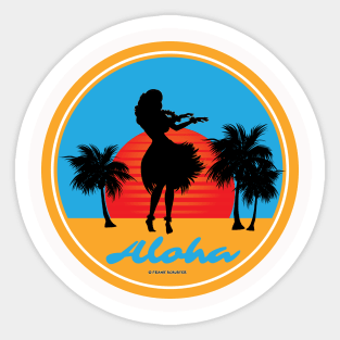 Hula Girl Dancing the Hula with Sunset Color Wht Sticker